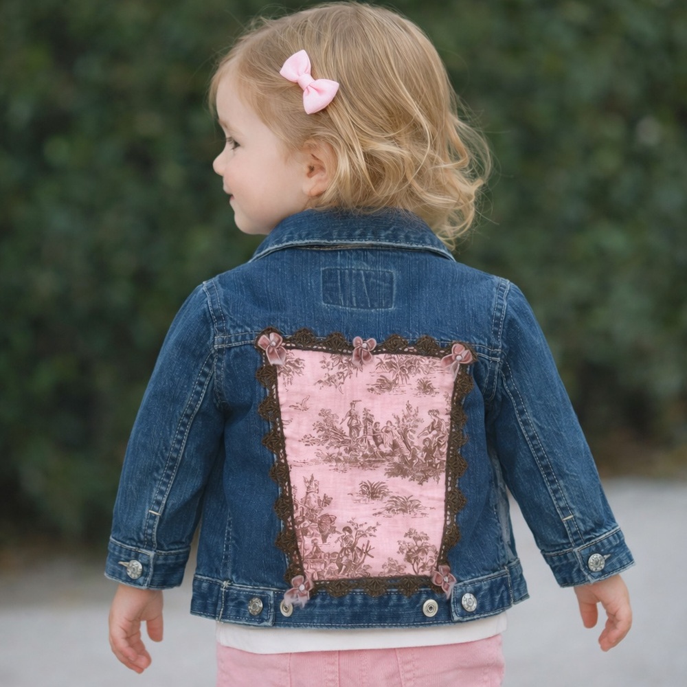 OSHKOSH jillybean Bebe baby girl blue denim patchwork jacket size 18 months - Picture 2 of 13
